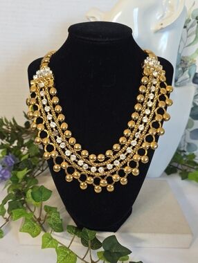 ​Vintage Style Gold Tone Multi Strand Rhinestone Bib Statement Collar Necklace